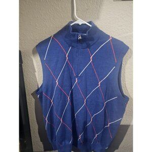 Fairway & Green Italian Merino Wool Blue Golf Sweater Vest Men's Large 1/4 Zip